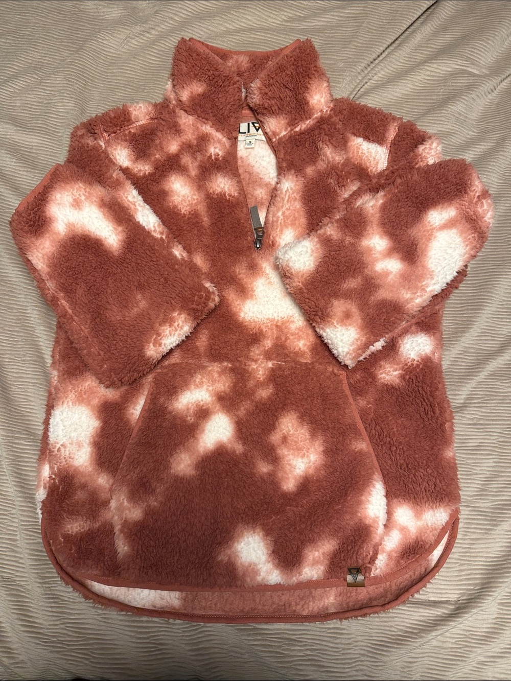 Kids Plush Tie-Dye Pullover Jacket - Rust & Cream